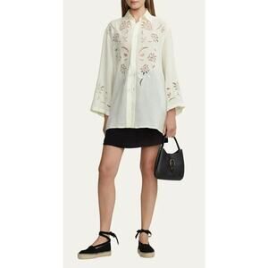 NEW Ralph Lauren Purple Label Holbert Embroidered Linen Top Womens Large Viscose